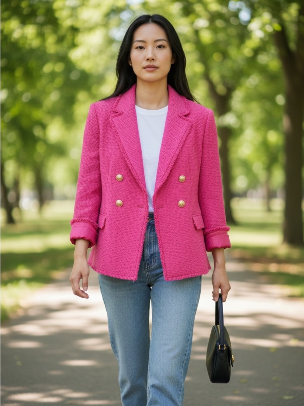 Mango Fushia Women's Double-Breasted Fushia Textured Blazer Jacket szXXL/16